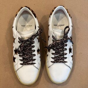 Saint Laurent White and Leopard Print Sneakers
